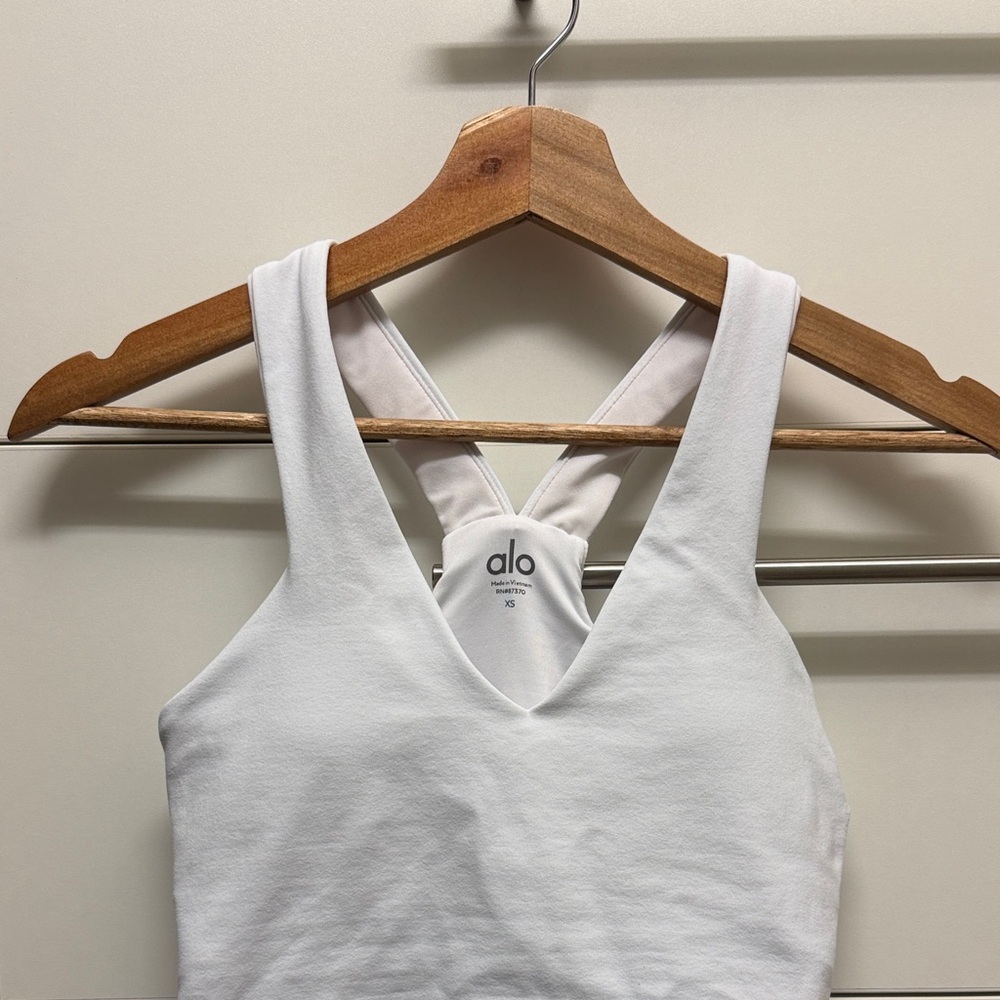 ALO Yoga White V-Neck Racerback Crop Tank